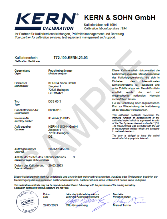 Kern temperatuur kalibratie vochtbalans