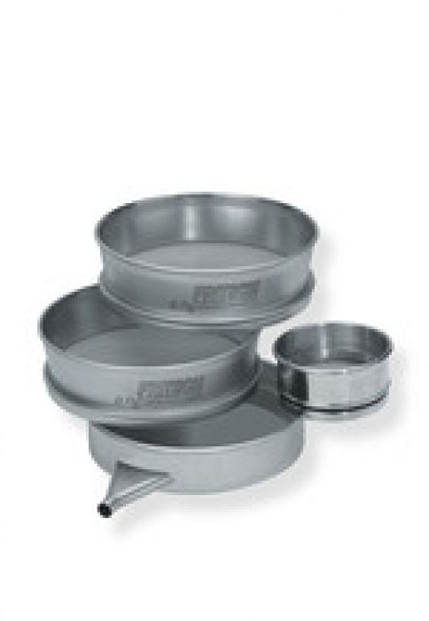 Fritsch zeefpan rvs 200 mm voor nat zeven met schenktuit